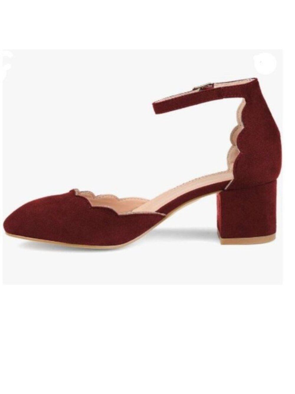 XYD  Wine Red Closed Almond Round Toe Pumps Block Chunky Mid Low Heel Shoes